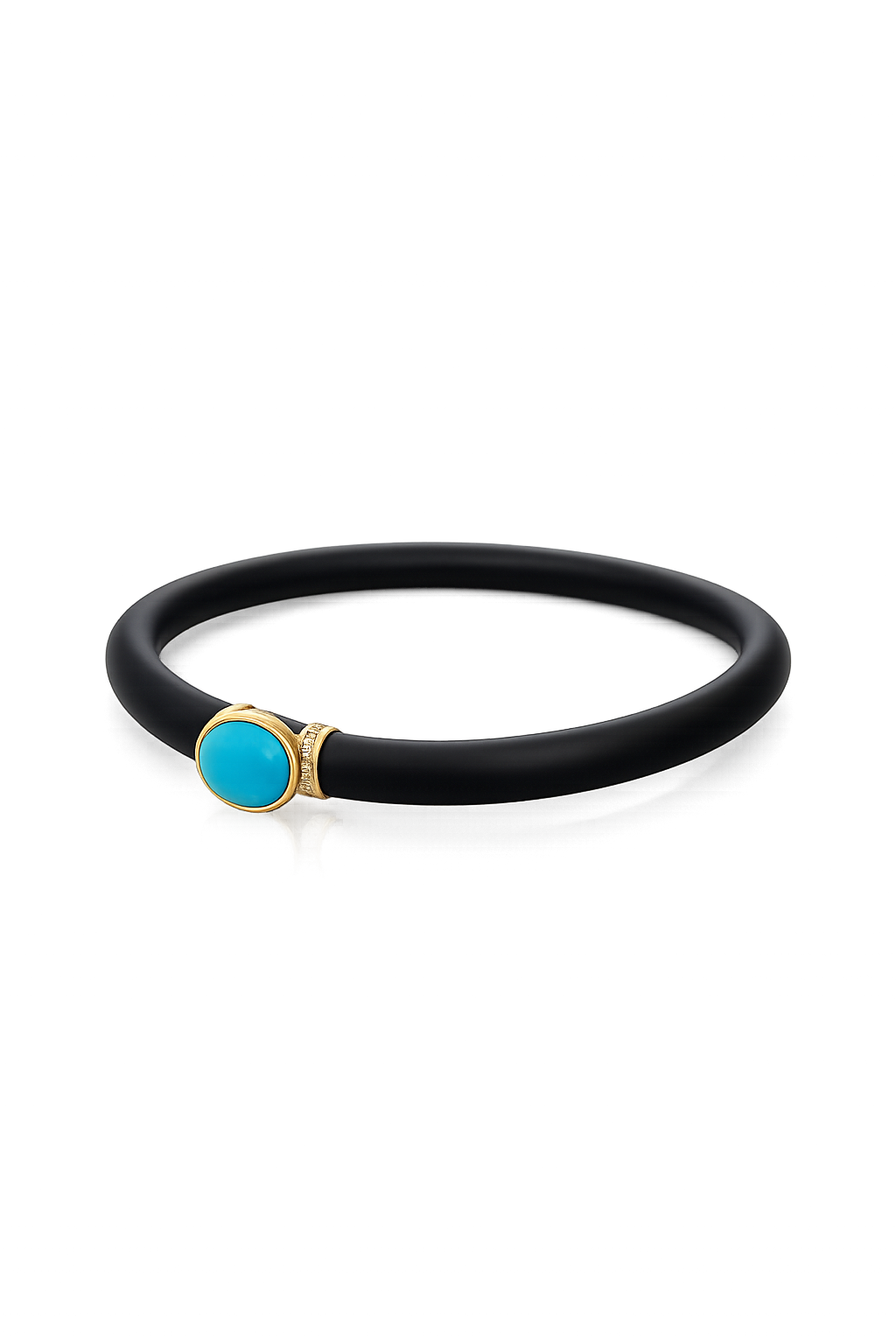 Black Rubber and Solid Gold Oval Gemstone Bracelet