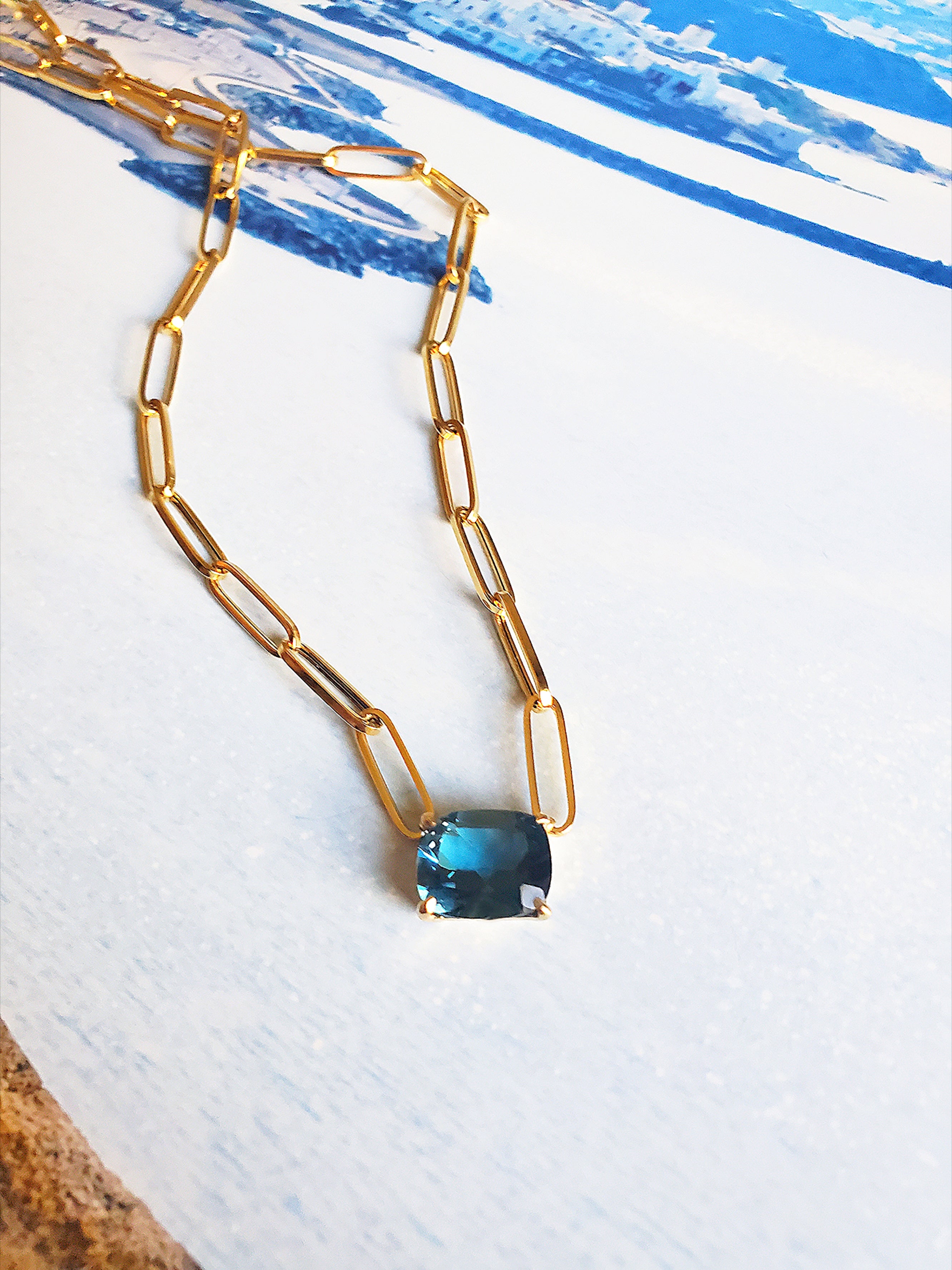 Milos-Blue Paperclip Necklace