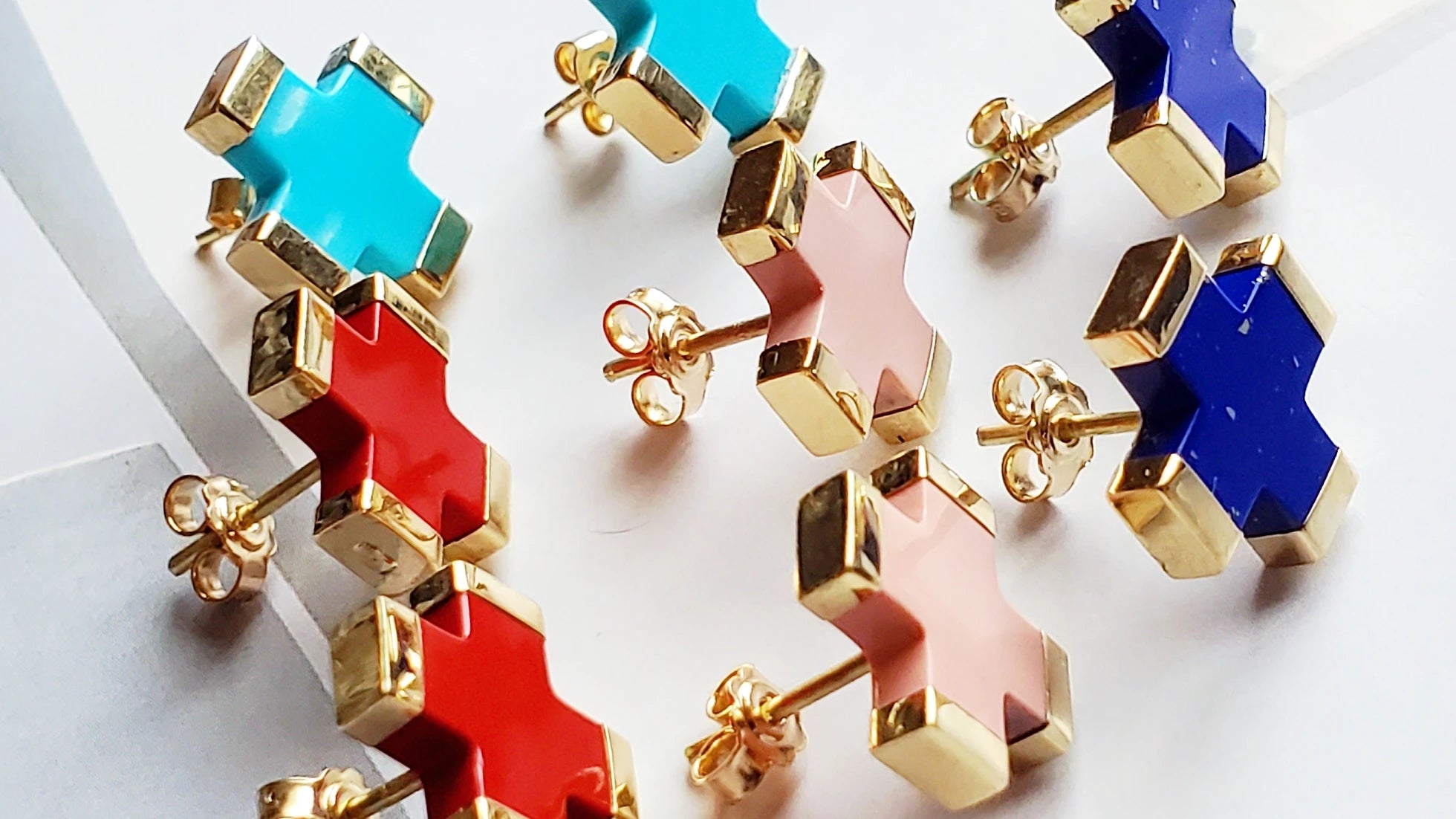 Coral Cross Earrings