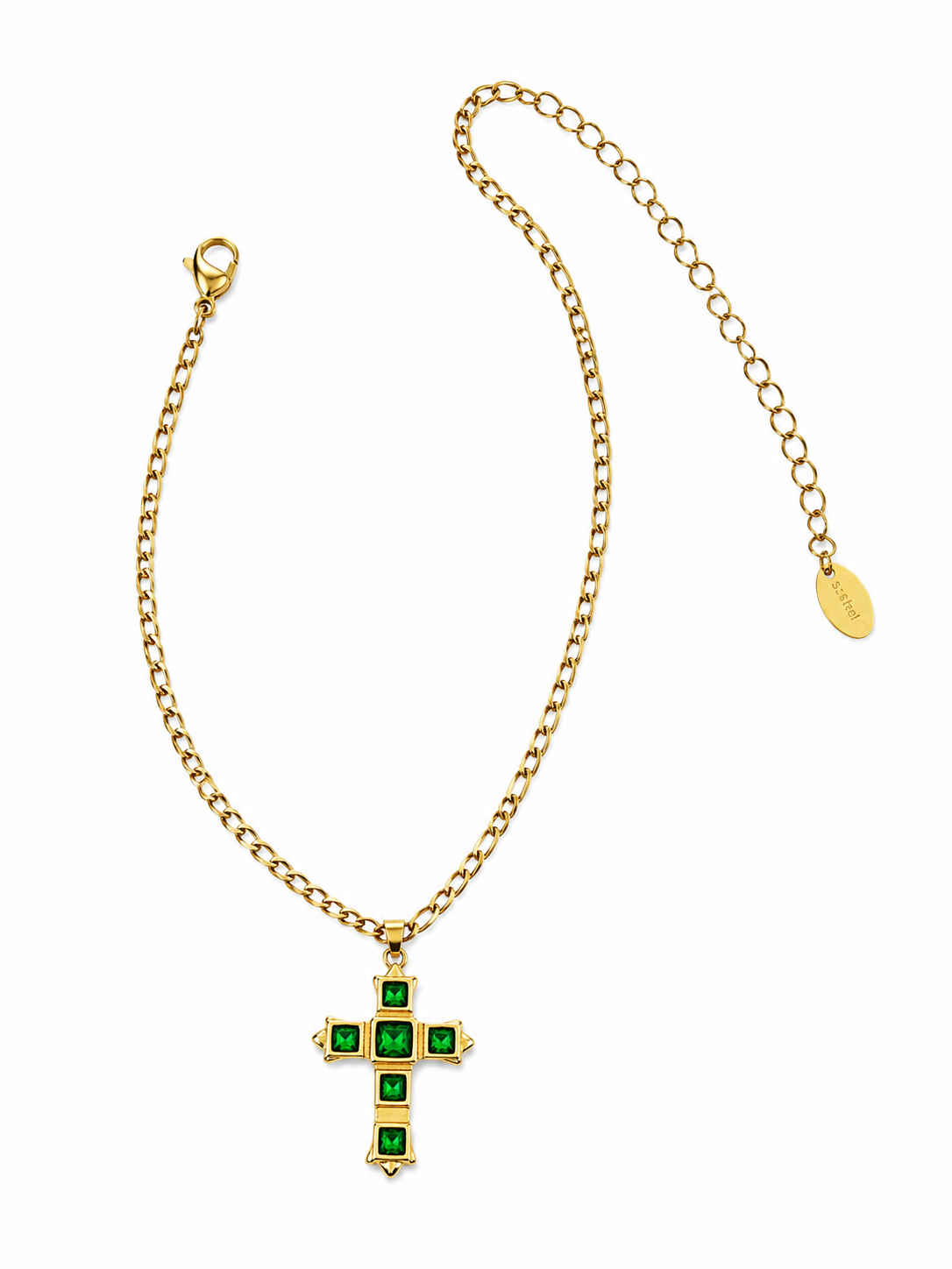 Evia Emerald Cross Necklace