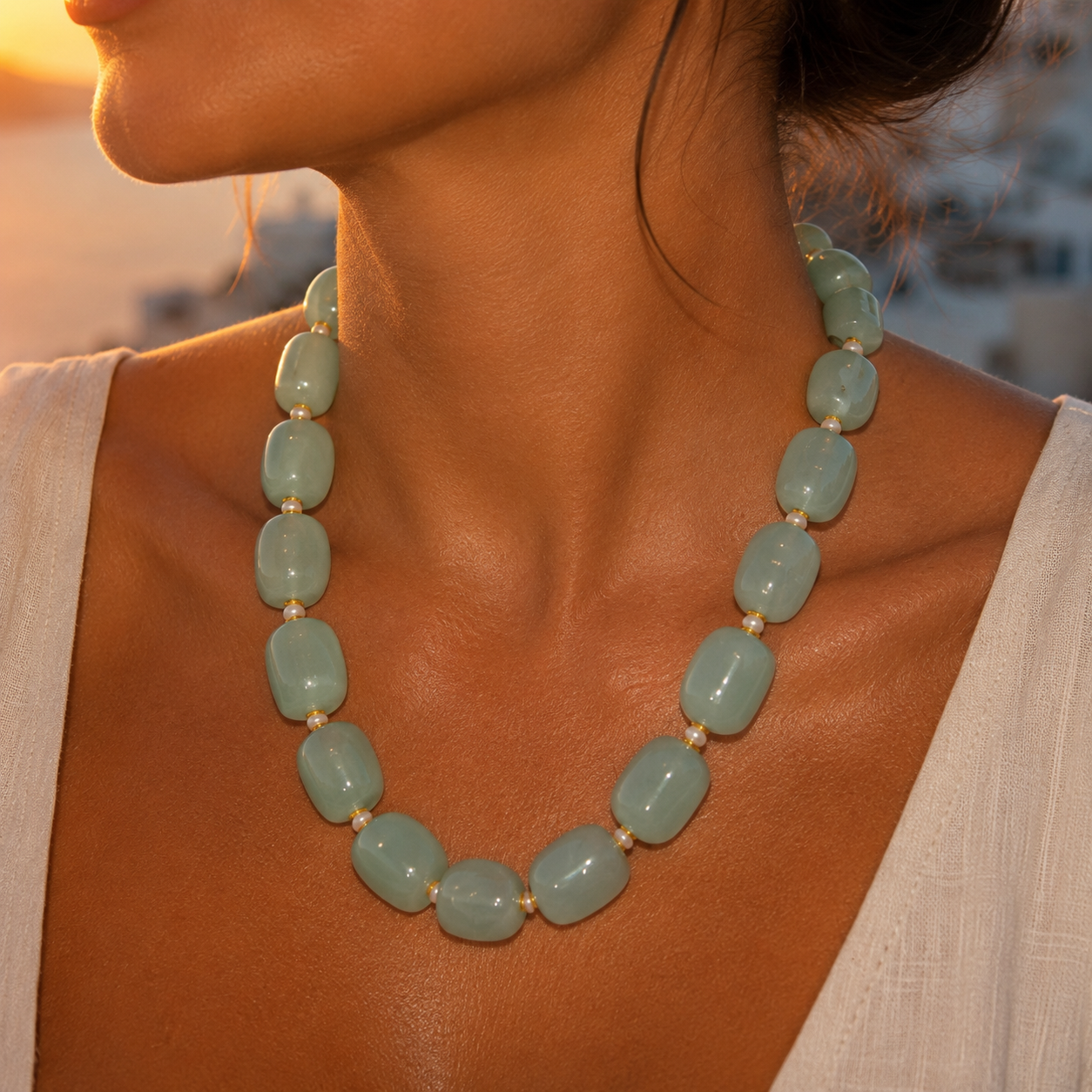 Jade and Pearl Beaded Necklace