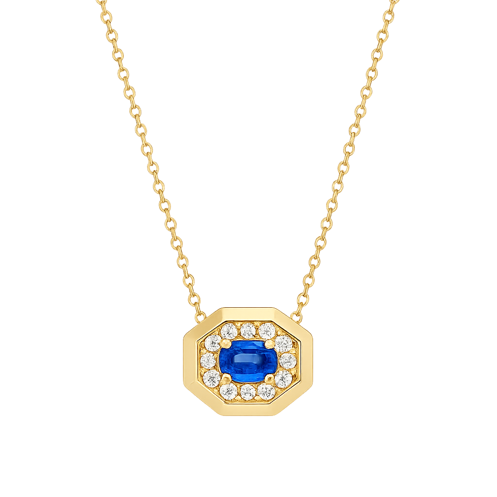 Blue Sapphire Halo Necklace