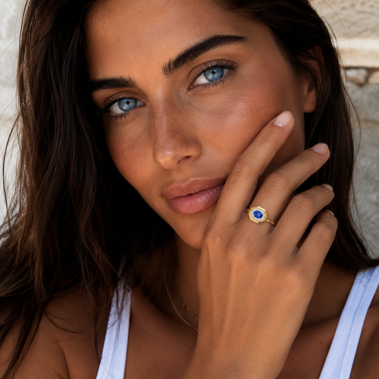 Blue Sapphire Halo Ring