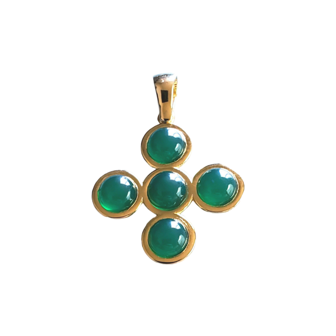 Green Agate Cross Charm (5 stone)