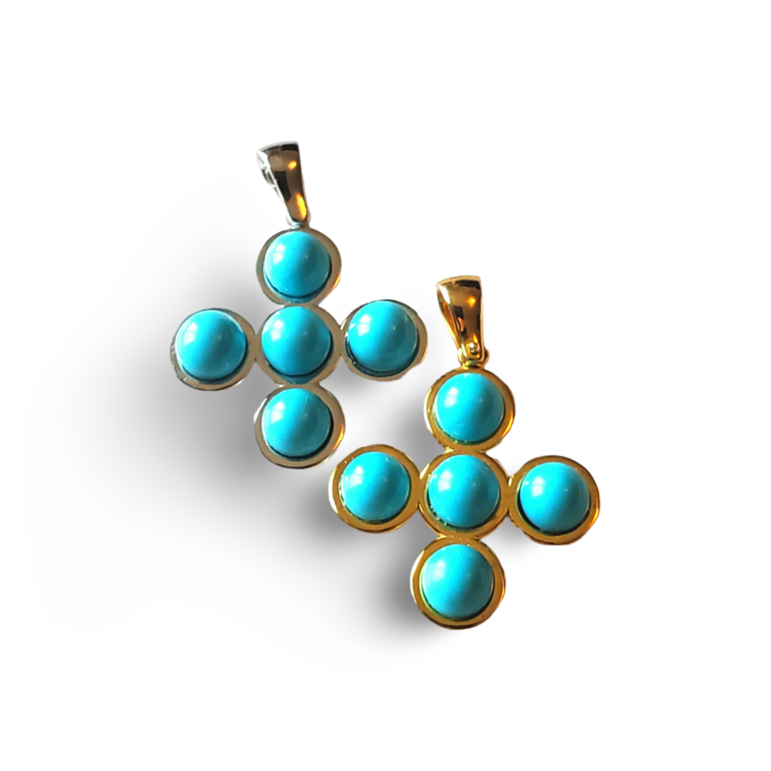 Turquoise Cross Charm (5 stone)