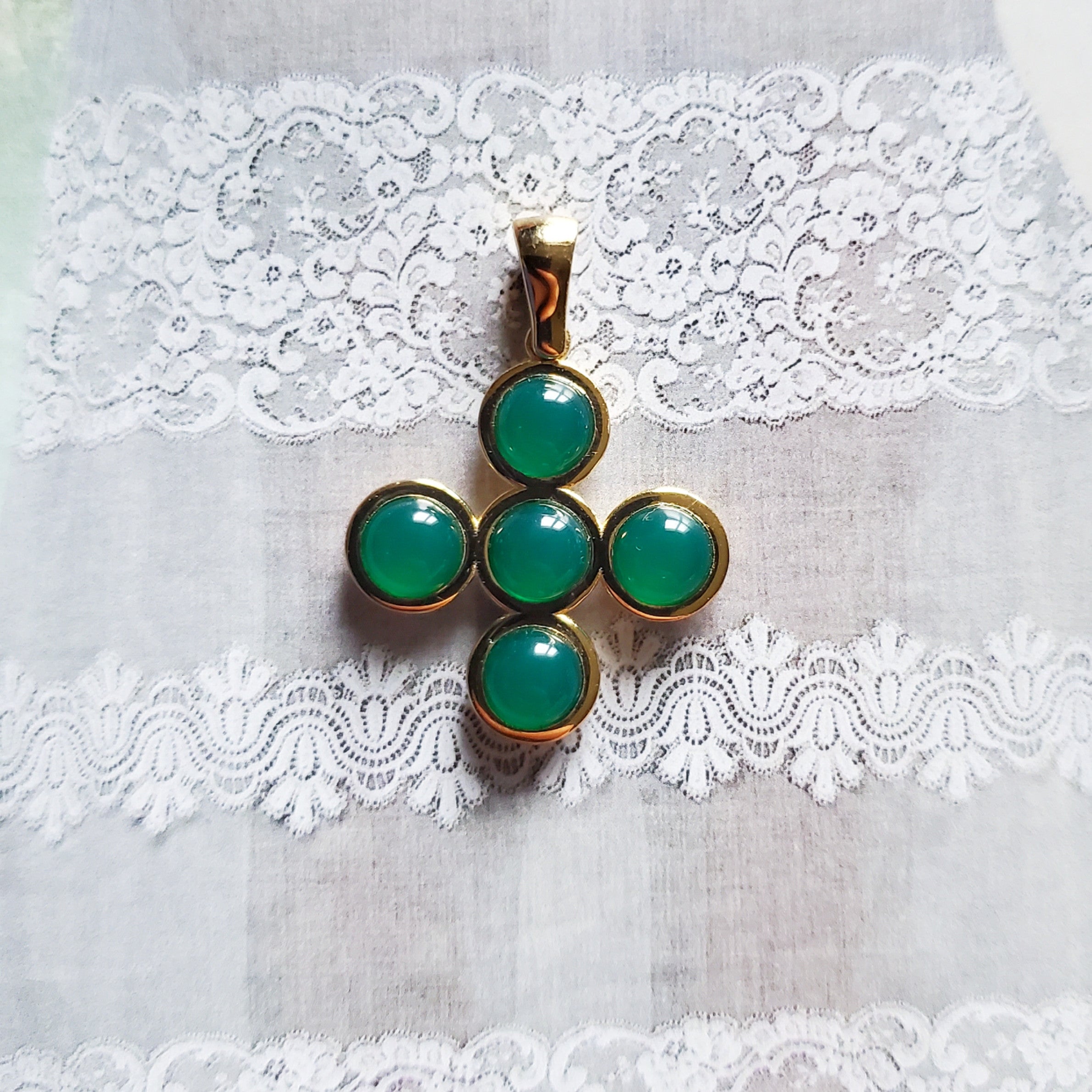 Green Agate Cross Charm (5 stone)
