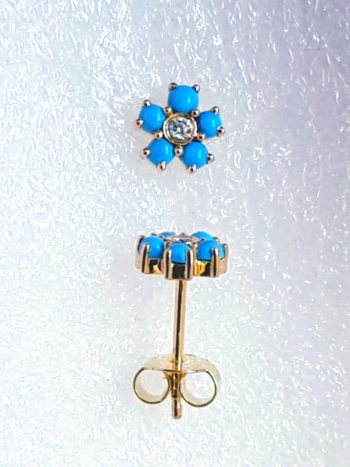 Diamond Turquoise Flower Earrings