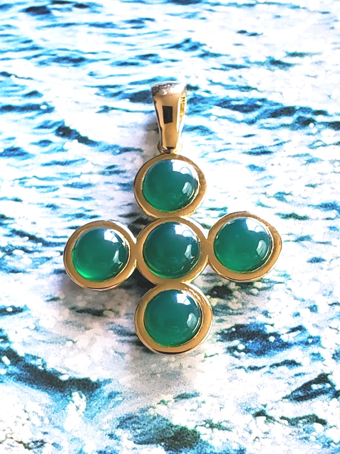 Green Agate Cross Charm (5 stone)