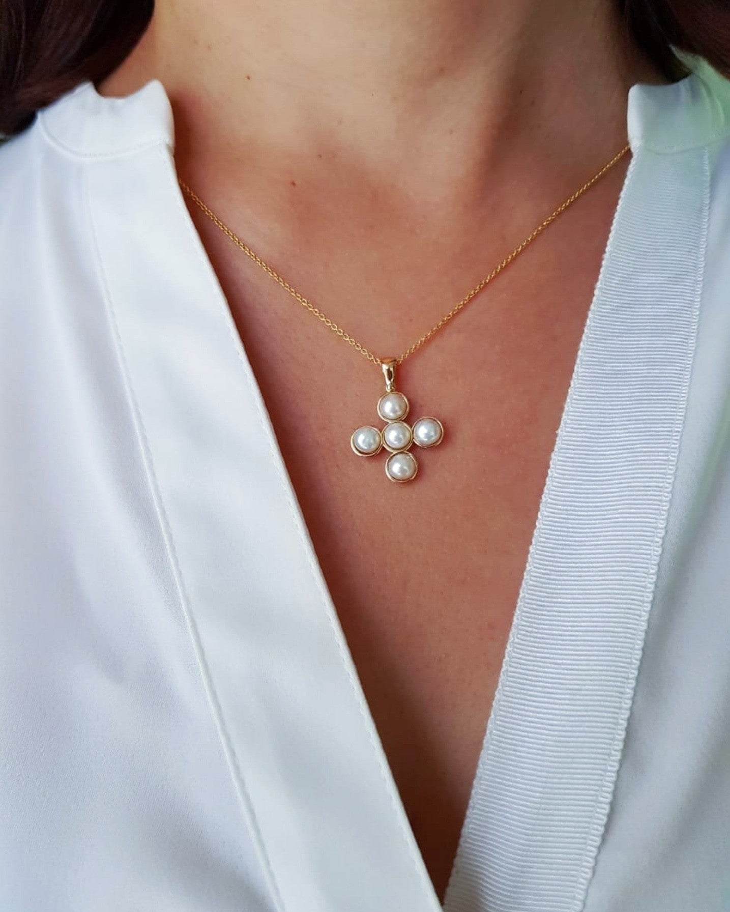 Pearl Cross Charm