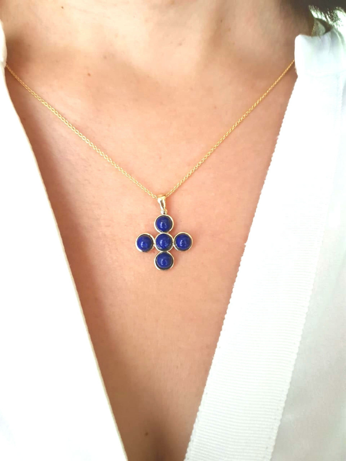 Lapis Cross Charm (5 stone)