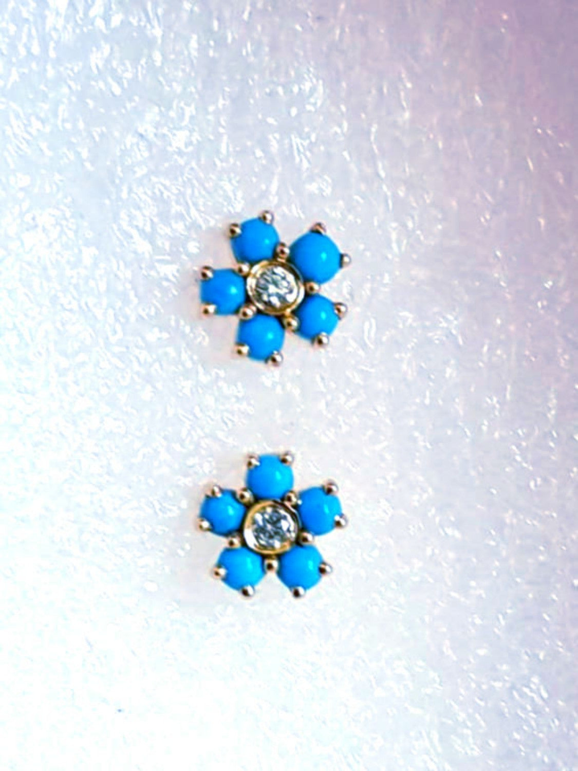 Diamond Turquoise Flower Earrings