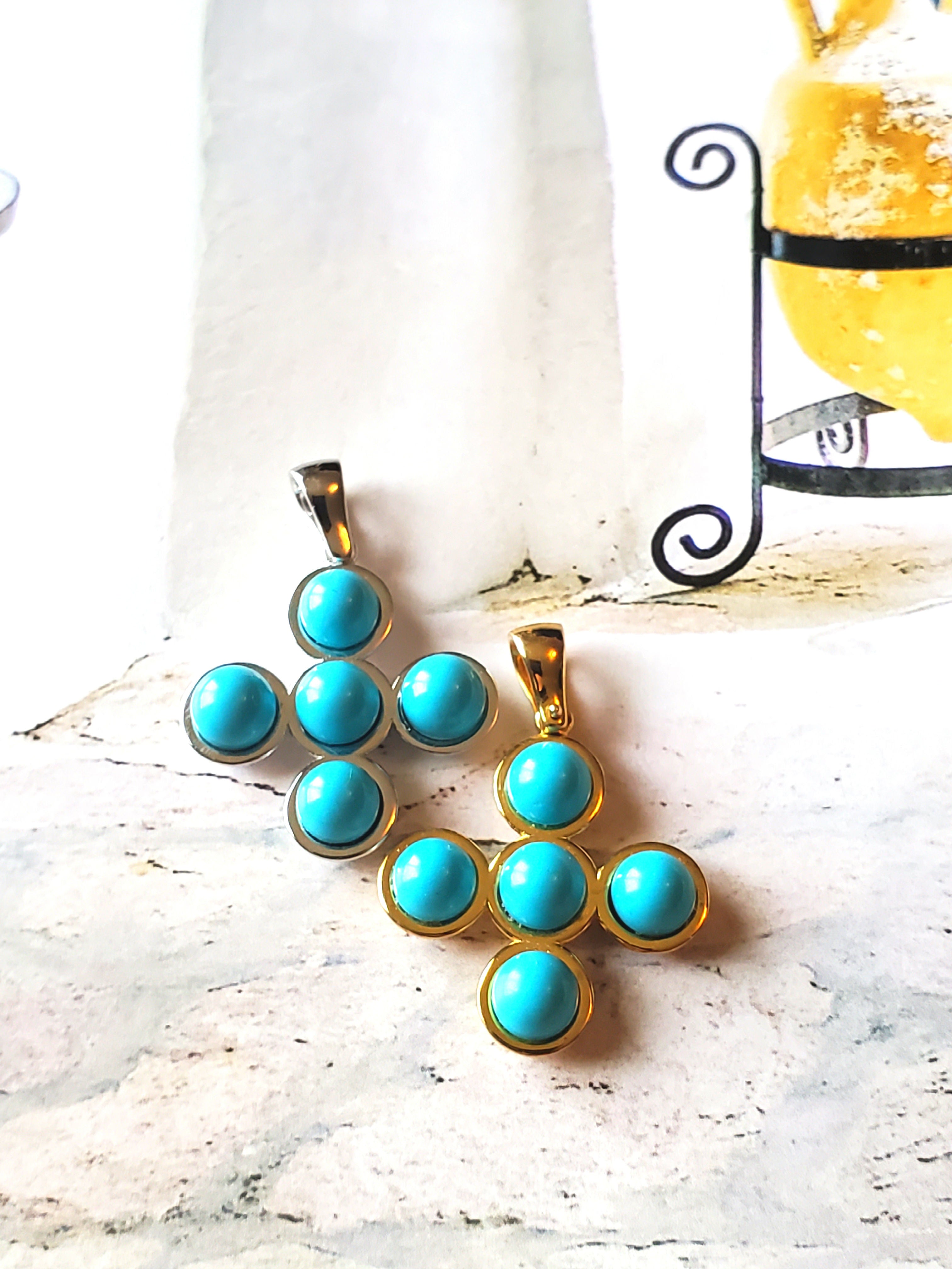 Turquoise Cross Charm (5 stone)