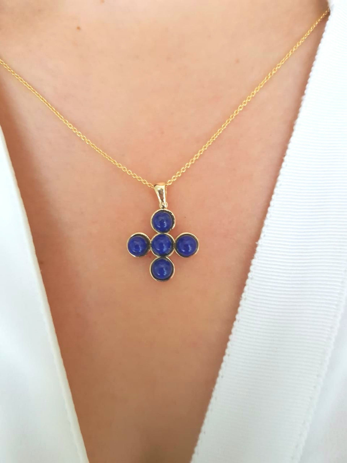Lapis Cross Charm (5 stone)