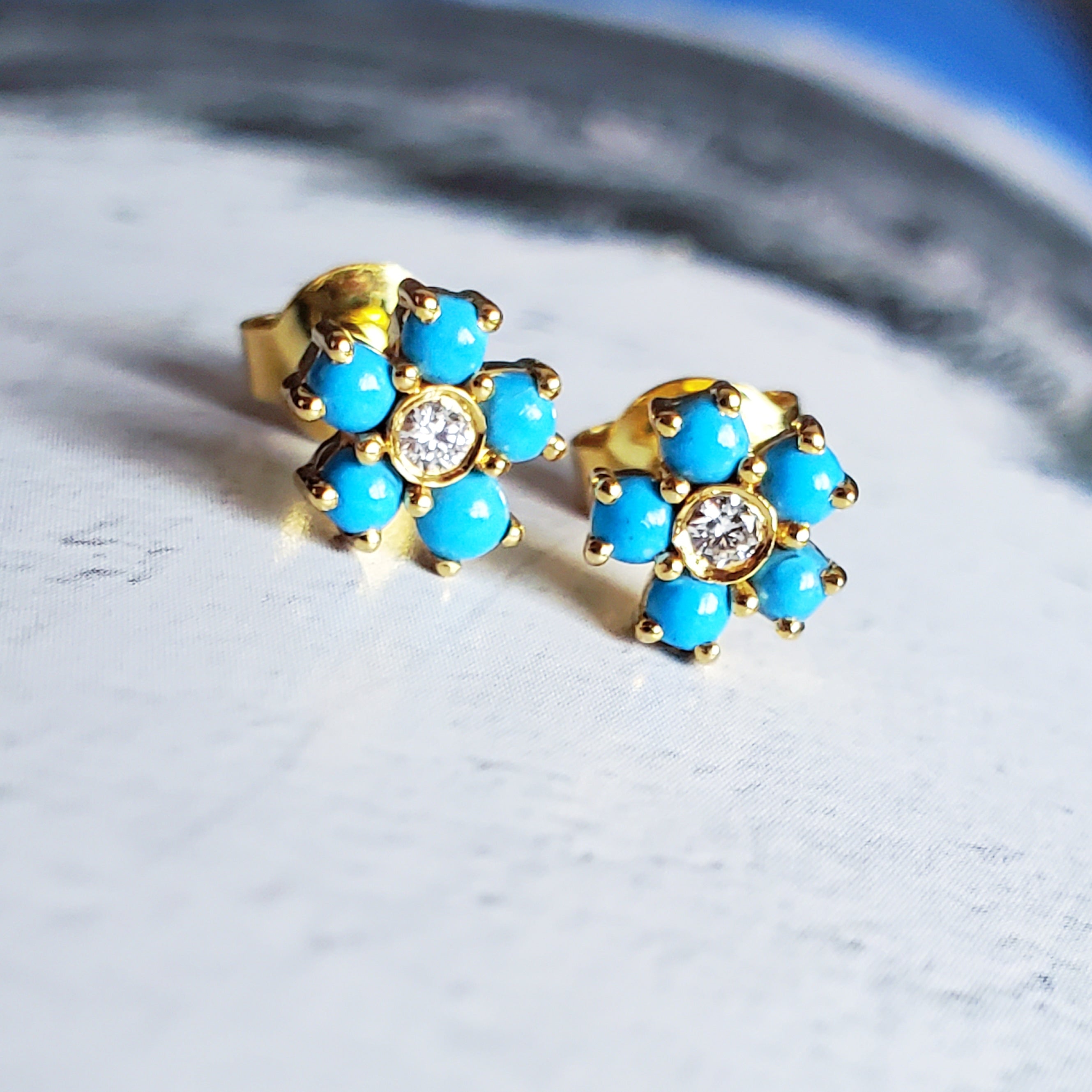 Diamond Turquoise Flower Earrings