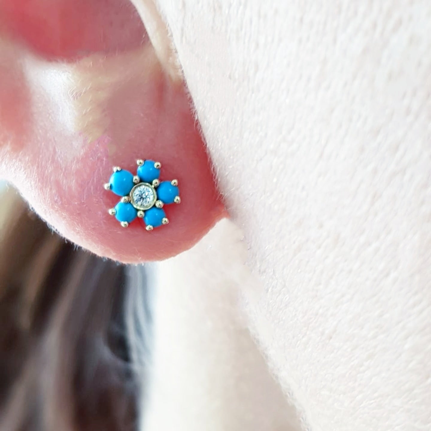 Diamond Turquoise Flower Earrings