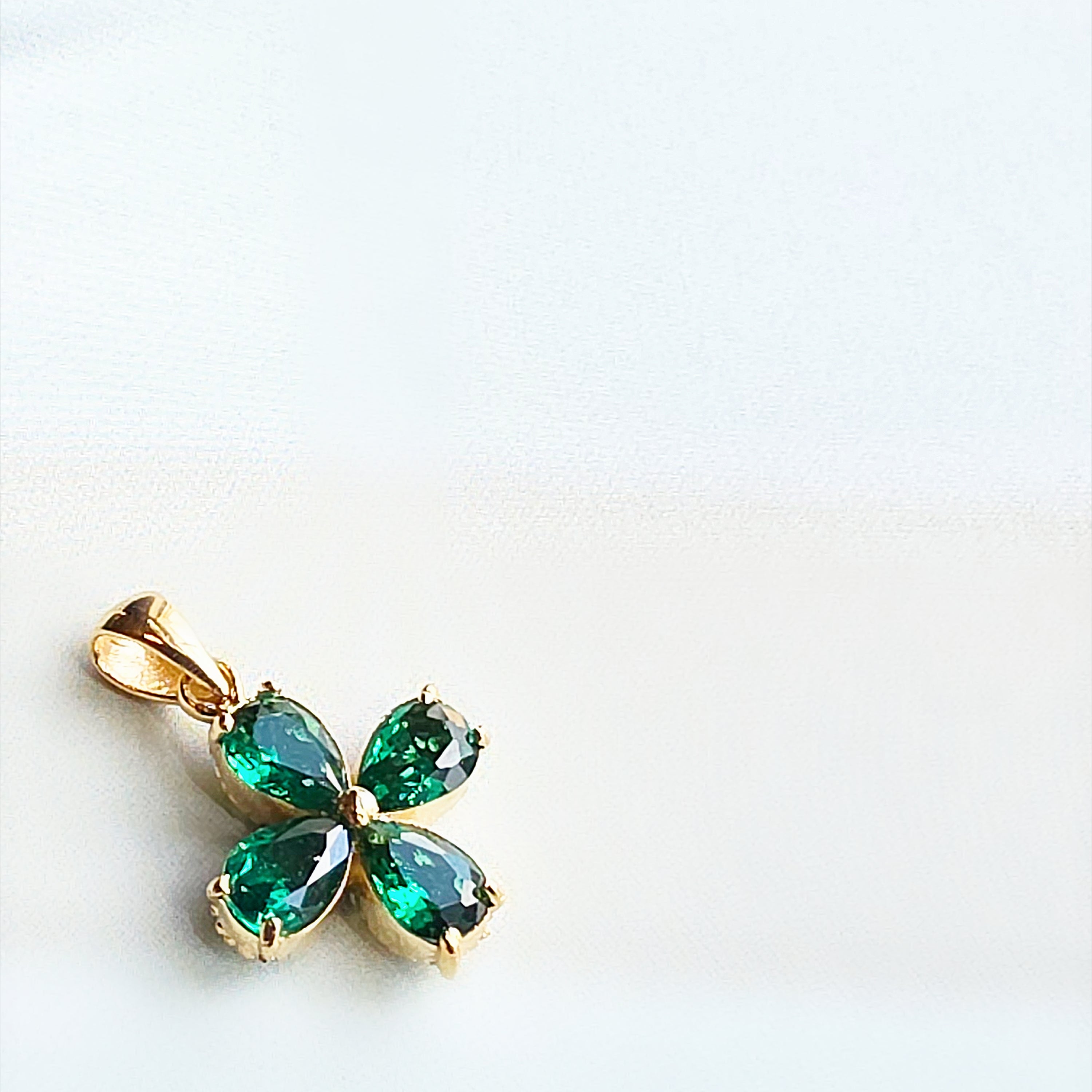 Emerald Green and White Pave Diamond Double-Sided Cross