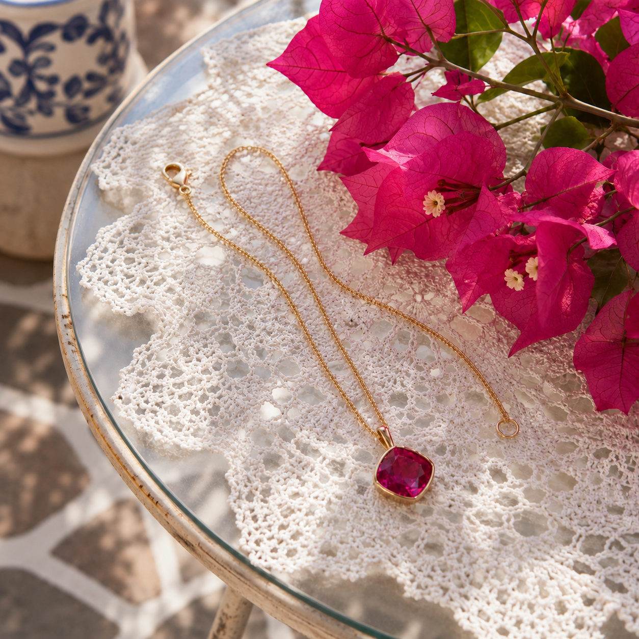 Bougainvillea Rubellite Tourmaline Solitare Necklace