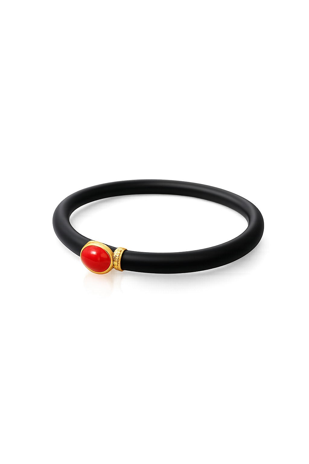 Black Rubber and Solid Gold Oval Gemstone Bracelet