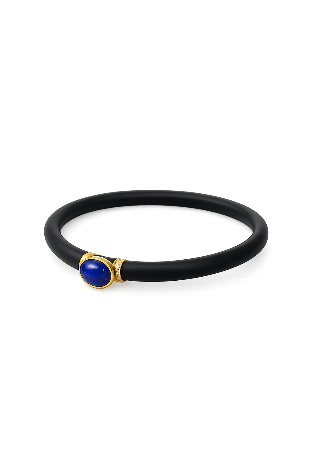 Black Rubber and Solid Gold Oval Gemstone Bracelet