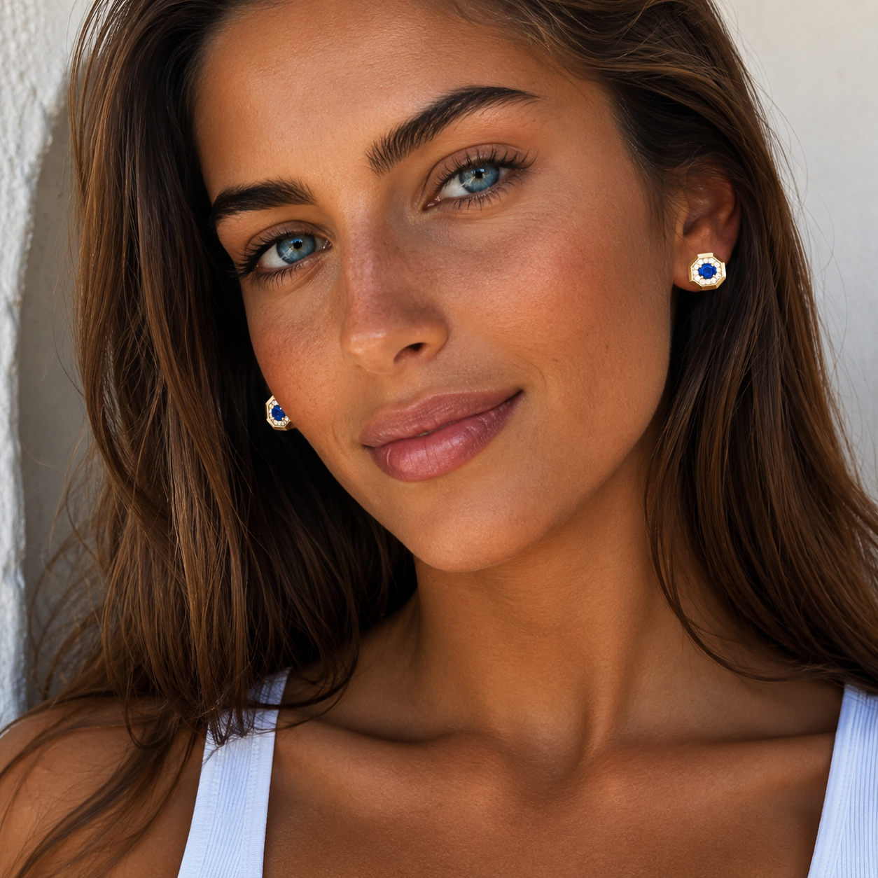 Blue Sapphire Halo Stud Earrings