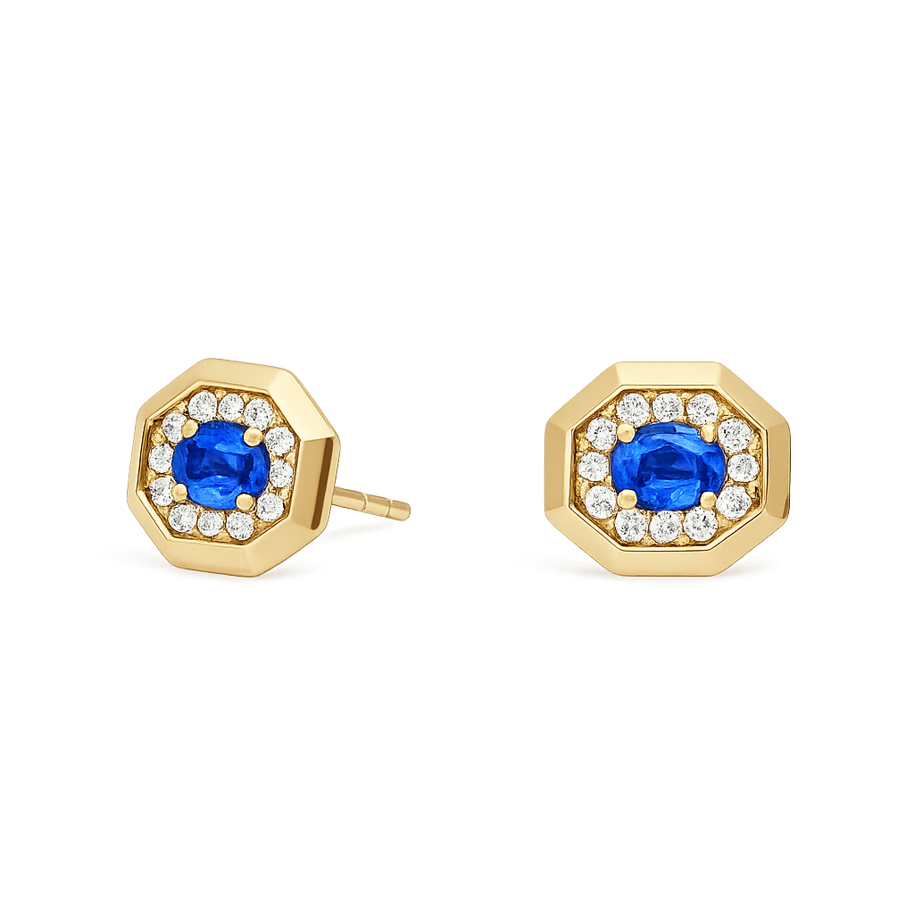 Blue Sapphire Halo Stud Earrings