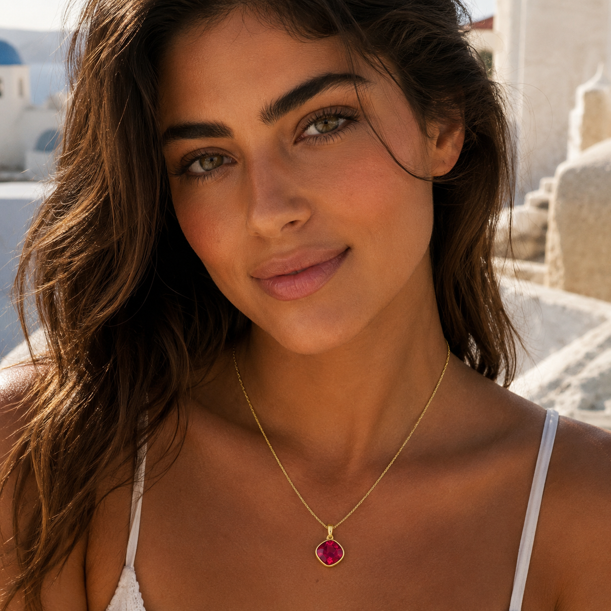 Bougainvillea Rubellite Tourmaline Solitare Necklace