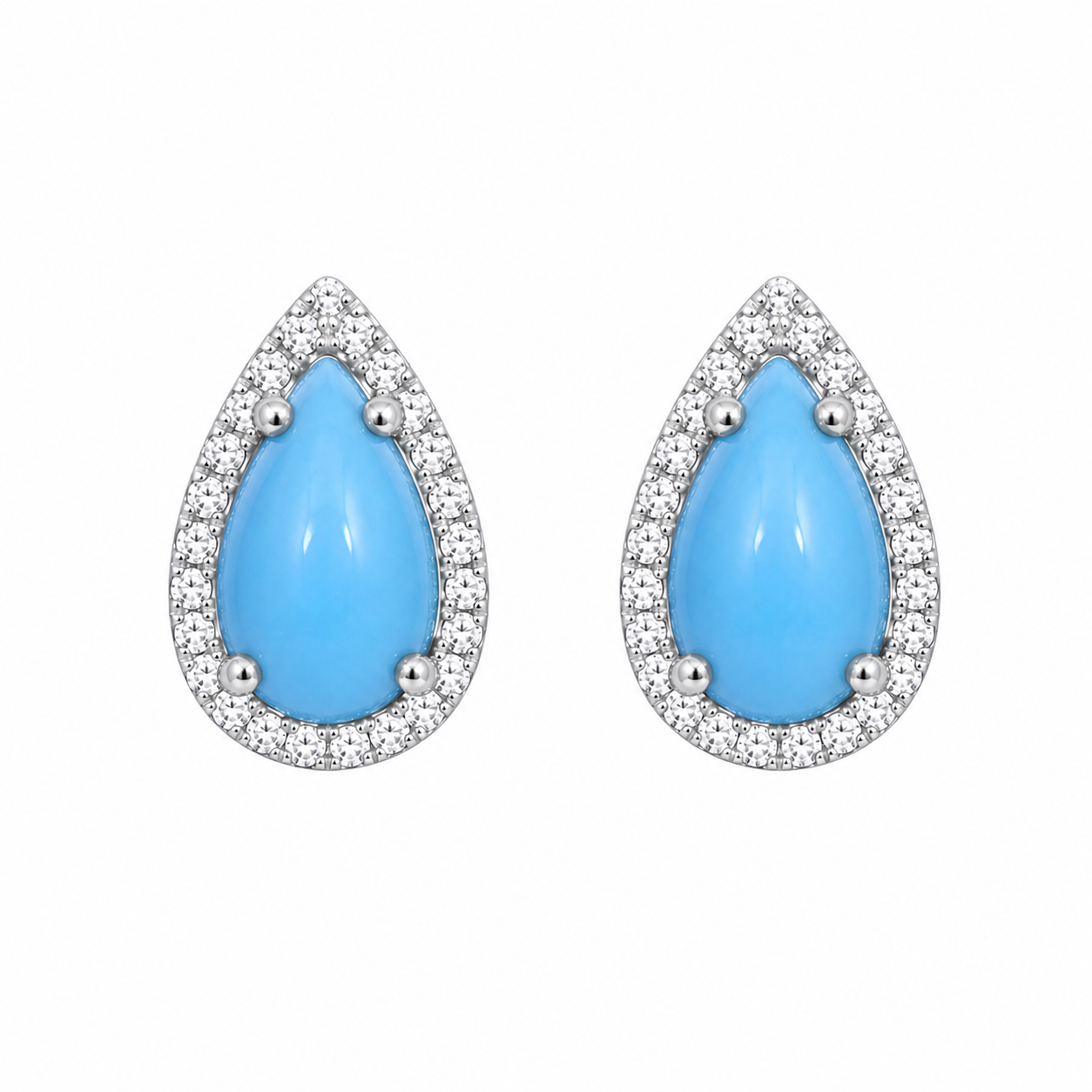 Diamond Turquoise Teardrop Stud Earrings