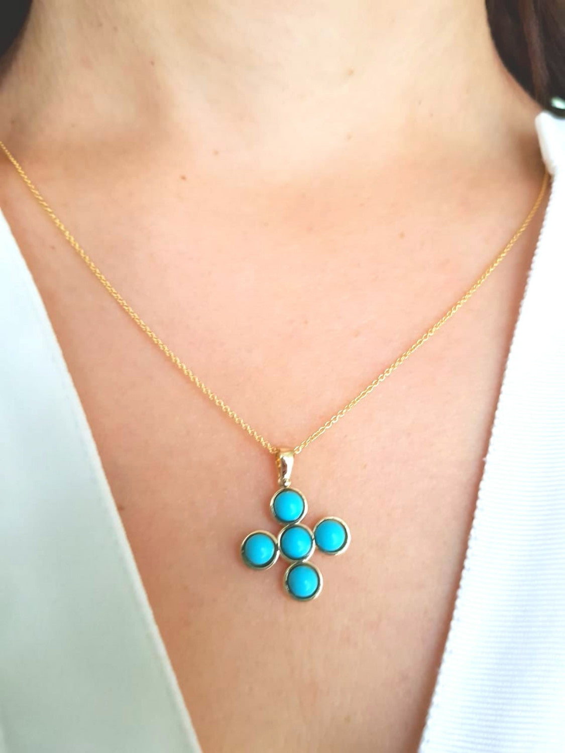 Turquoise Cross Charm (5 stone)