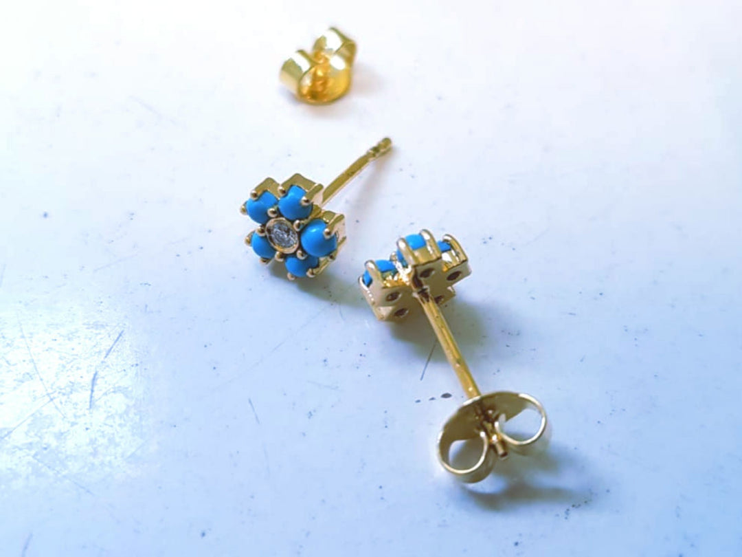 Diamond Turquoise Flower Earrings
