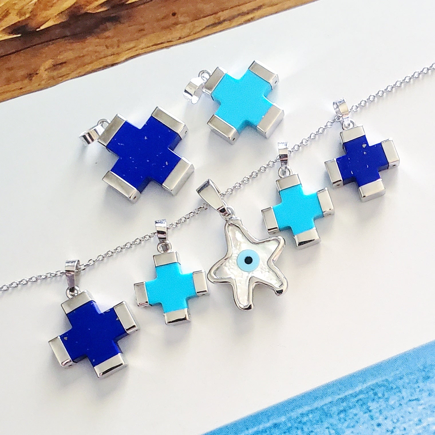 Lapis Cross Charm (large)