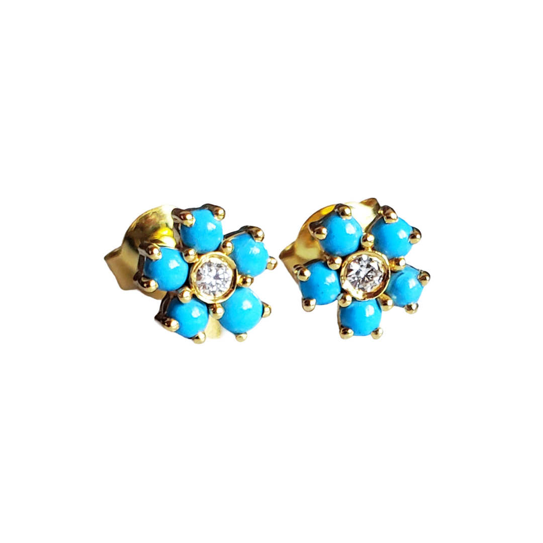 Diamond Turquoise Flower Earrings